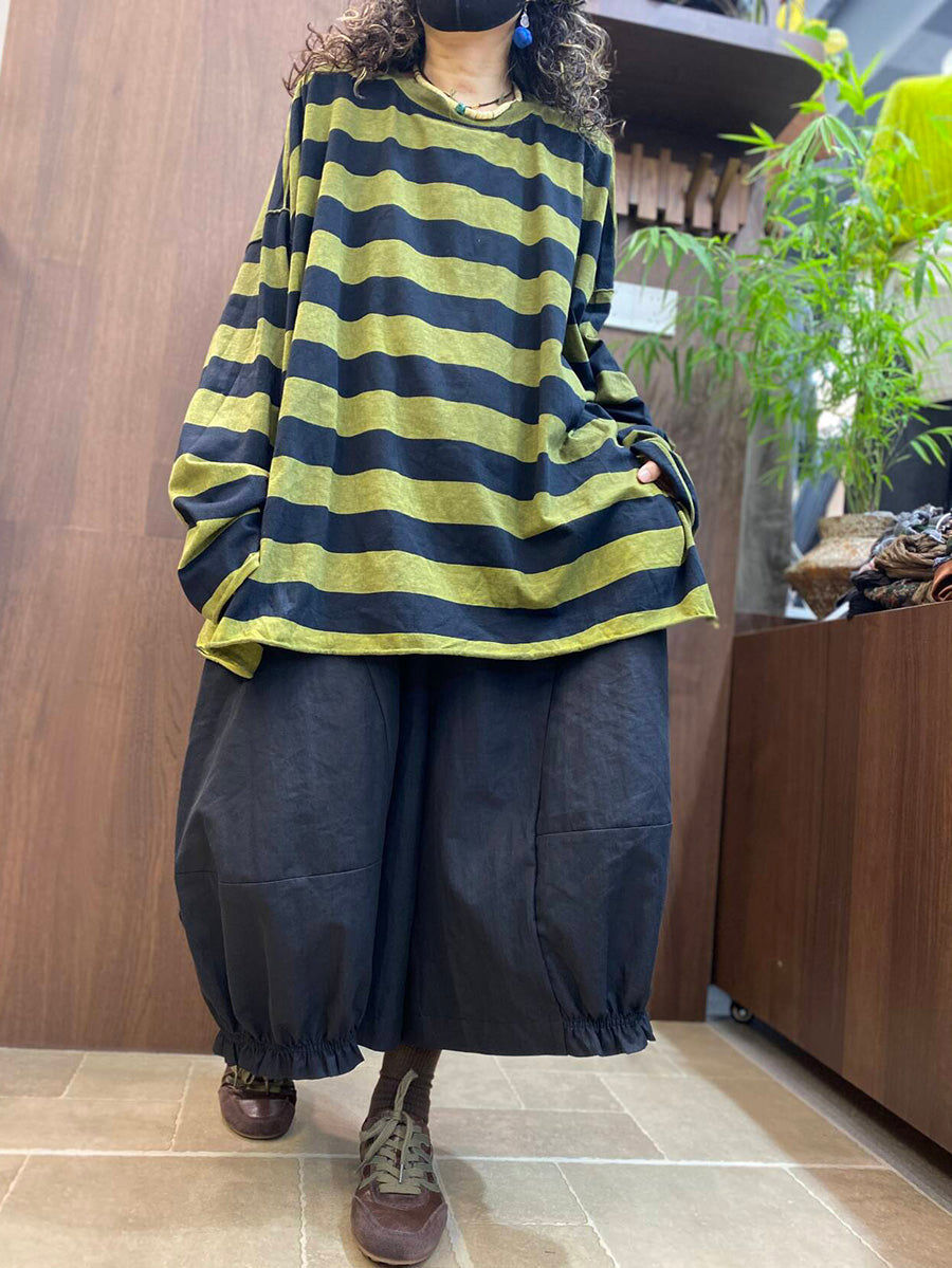 Women Fall Artsy Stripe Loose Long Sleeve T-Shirt