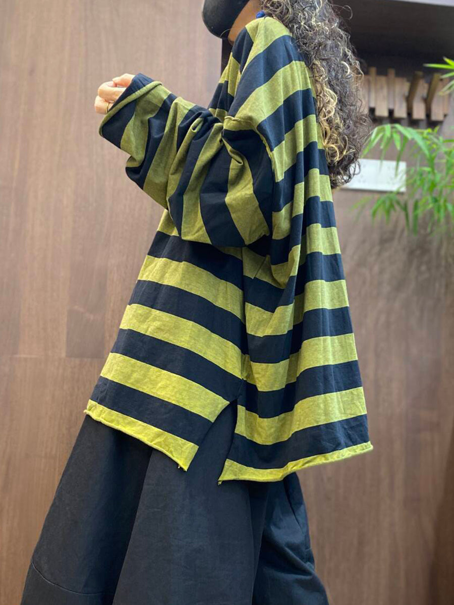Women Fall Artsy Stripe Loose Long Sleeve T-Shirt