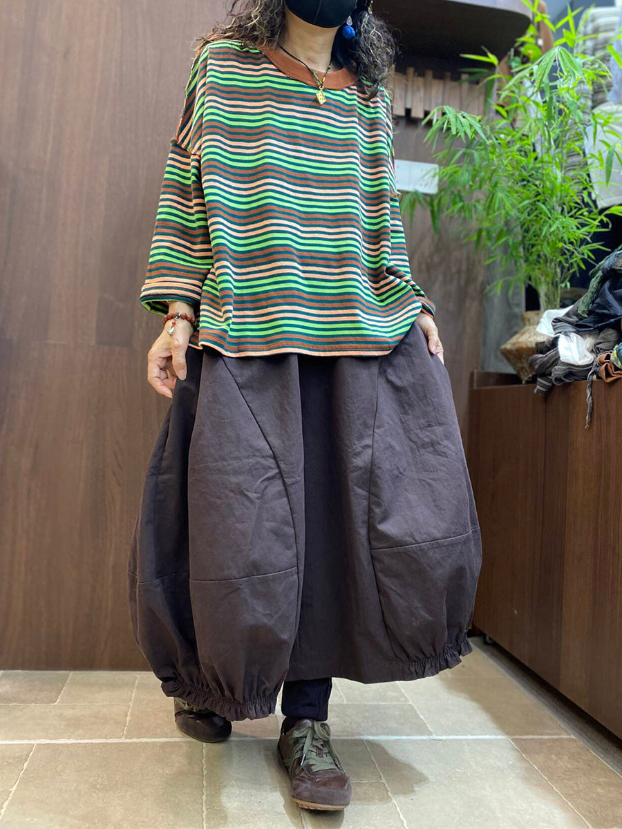 Women Fall Striped Vintage Long Sleeve T-Shirt