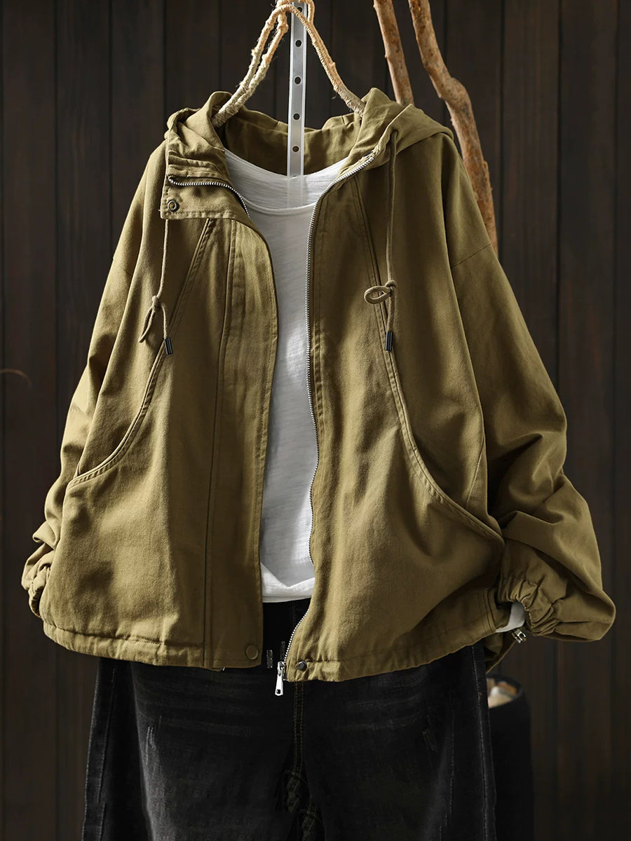 Women Fall Casual Drawstring Cotton Hoodie