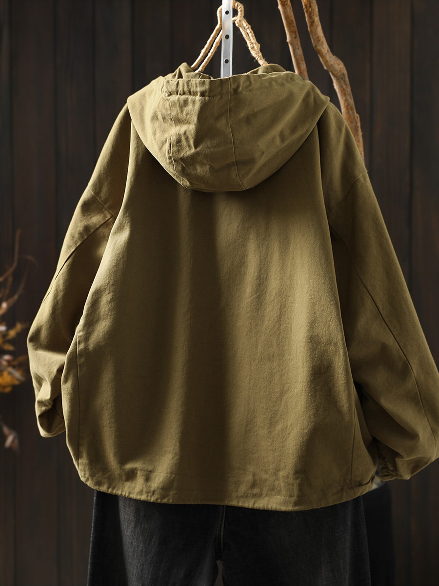 Women Fall Casual Drawstring Cotton Hoodie
