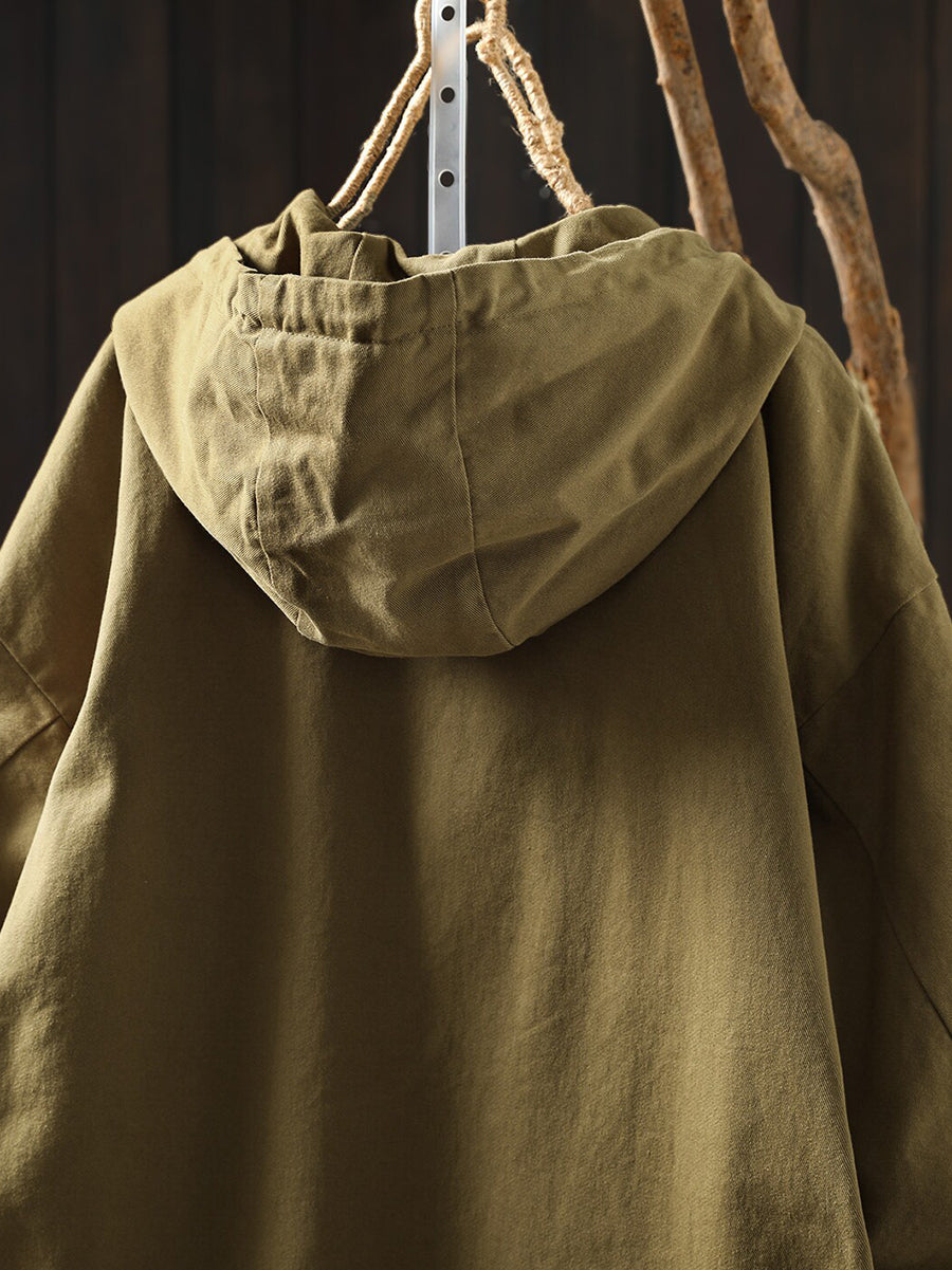 Women Fall Casual Drawstring Cotton Hoodie