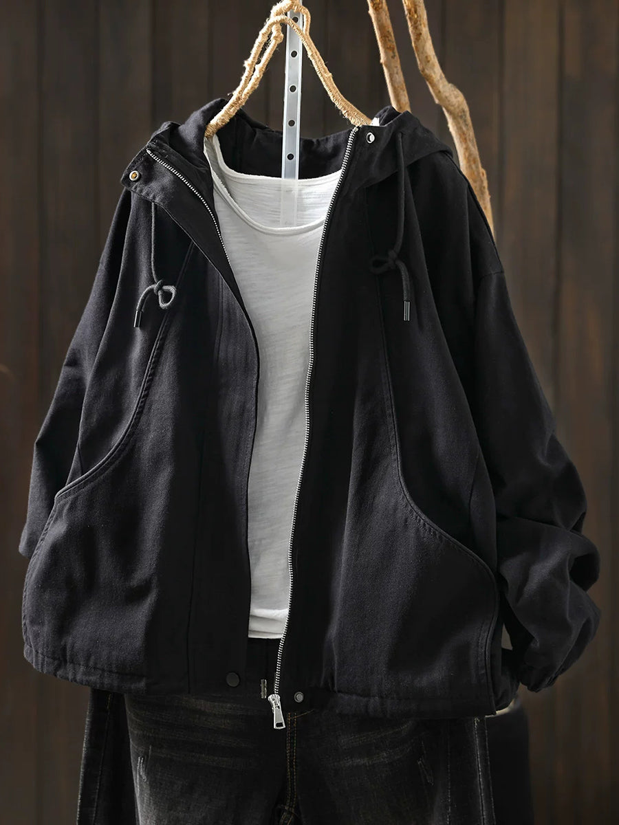 Women Fall Casual Drawstring Cotton Hoodie