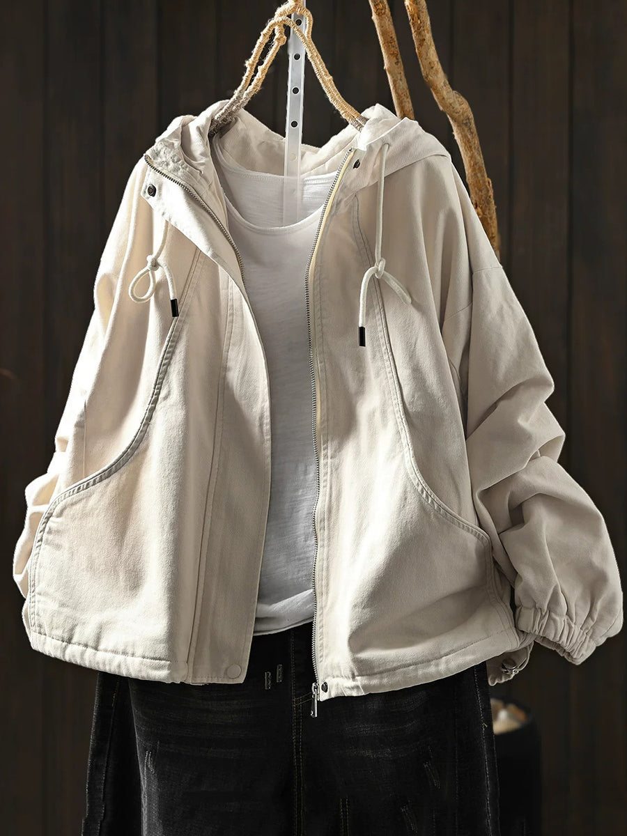 Women Fall Casual Drawstring Cotton Hoodie