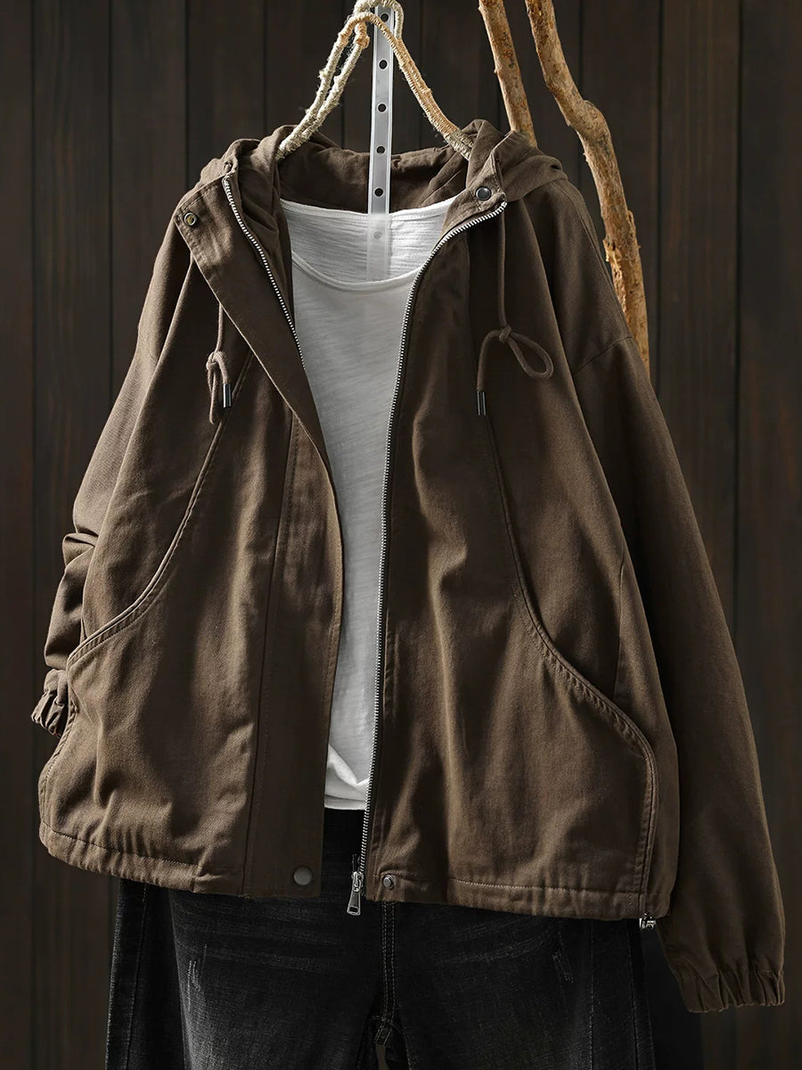 Women Fall Casual Drawstring Cotton Hoodie