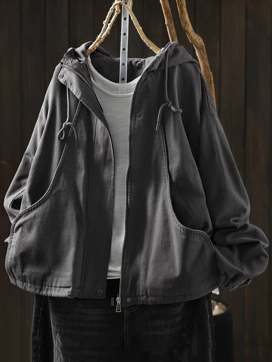 Women Fall Casual Drawstring Cotton Hoodie