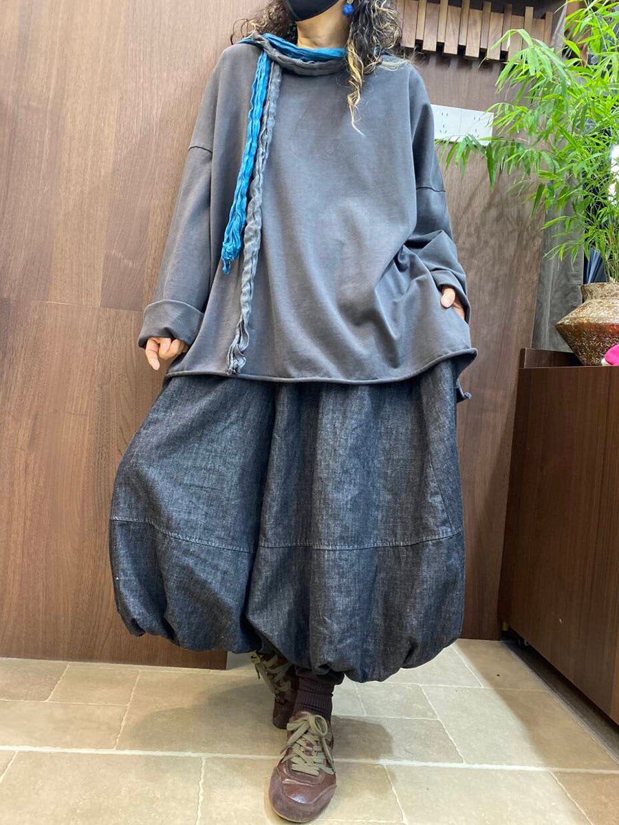 Women Autumn Relaxed Fit Raw Edge Long Sleeve Casual Tee