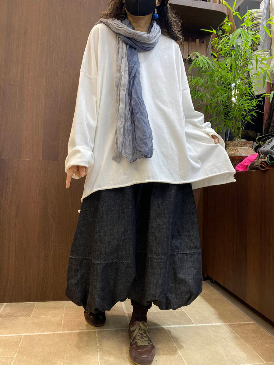 Women Autumn Relaxed Fit Raw Edge Long Sleeve Casual Tee