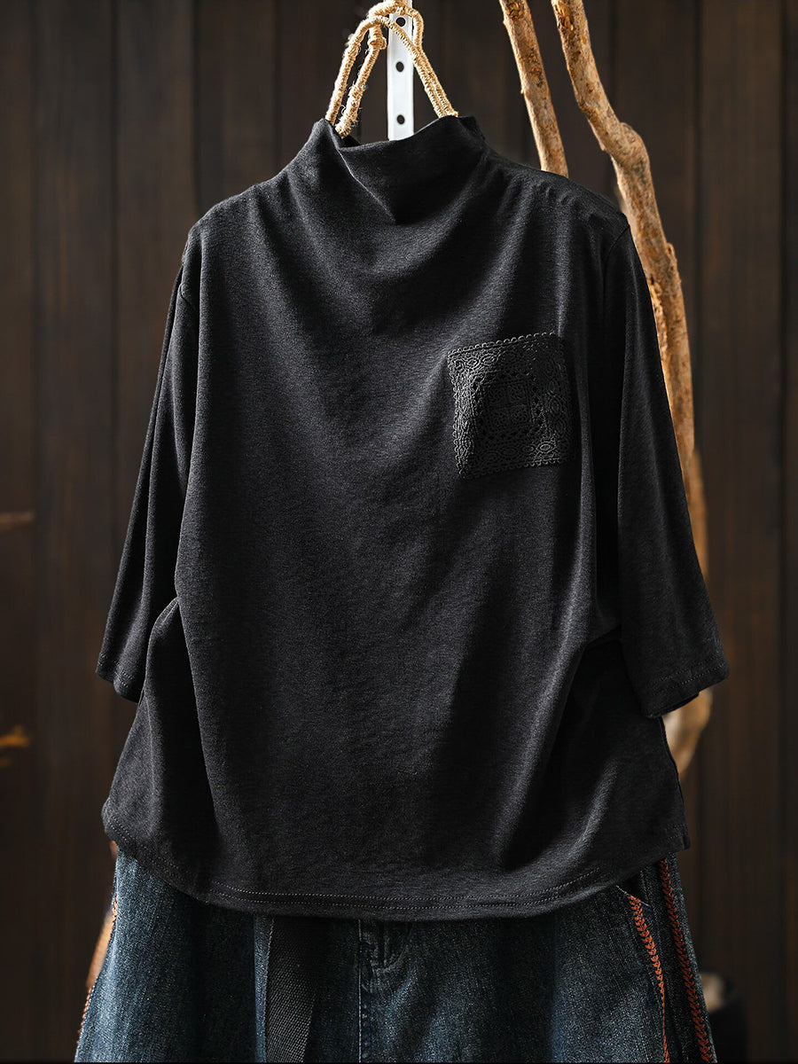 Women Early Autumn Half-Sleeve Mock Neck T-Shirt –Versatile Casual Base Layer