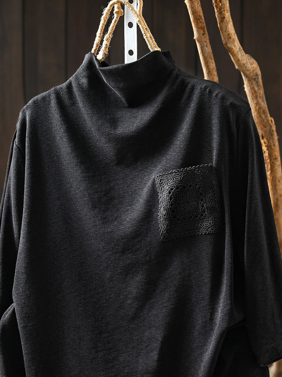 Women Early Autumn Half-Sleeve Mock Neck T-Shirt –Versatile Casual Base Layer