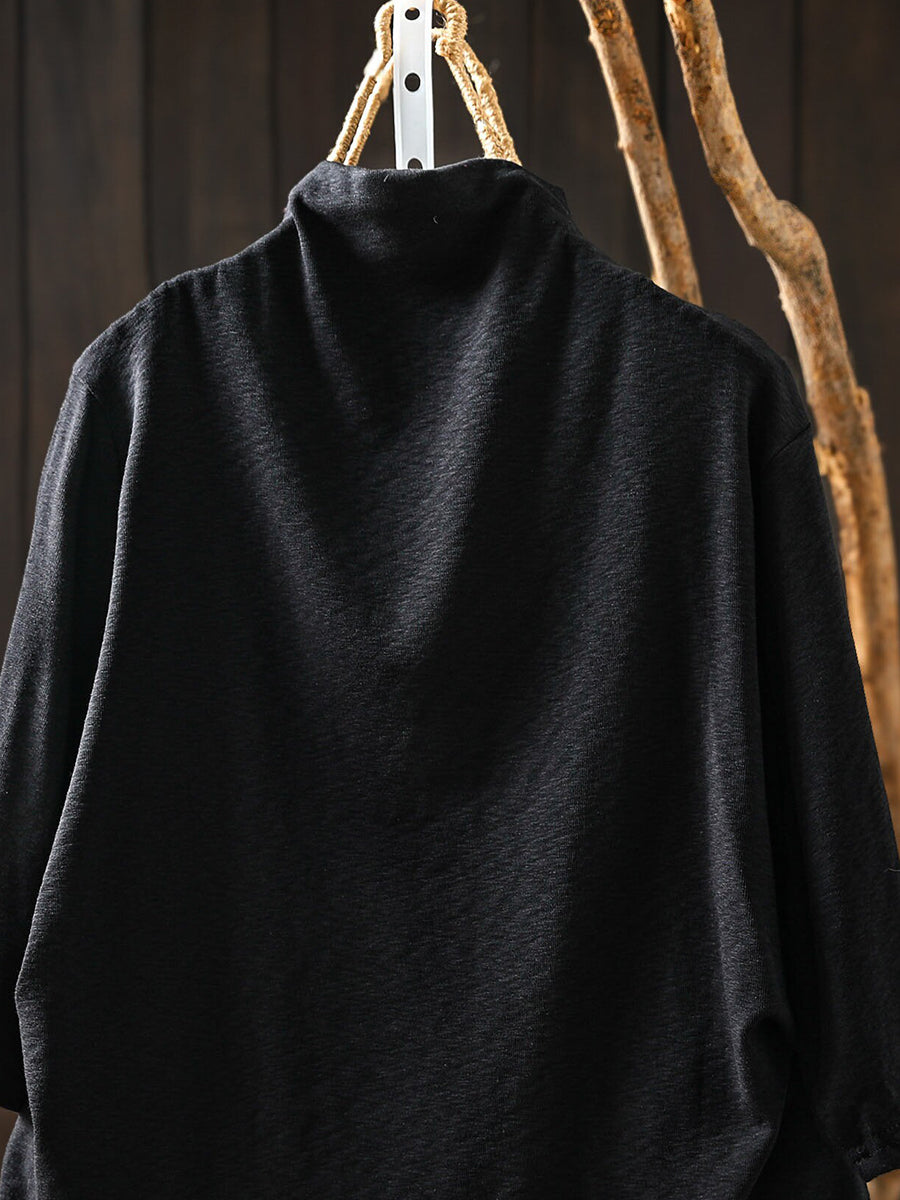 Women Early Autumn Half-Sleeve Mock Neck T-Shirt –Versatile Casual Base Layer