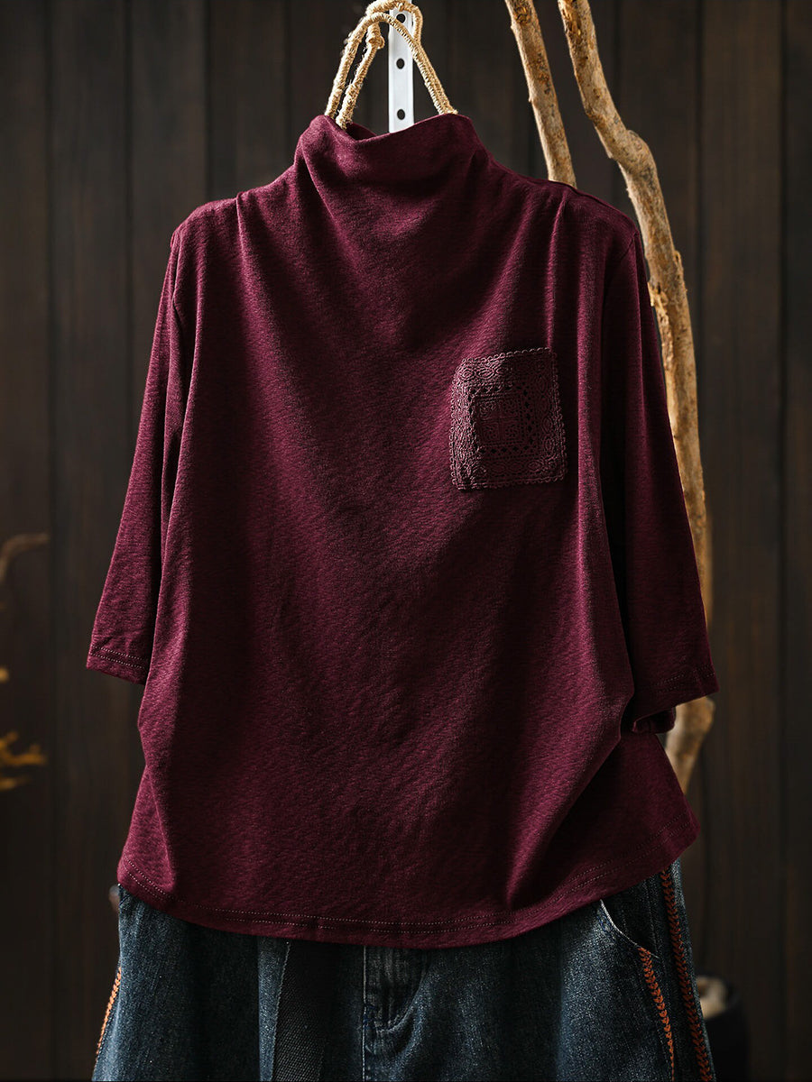 Women Early Autumn Half-Sleeve Mock Neck T-Shirt –Versatile Casual Base Layer