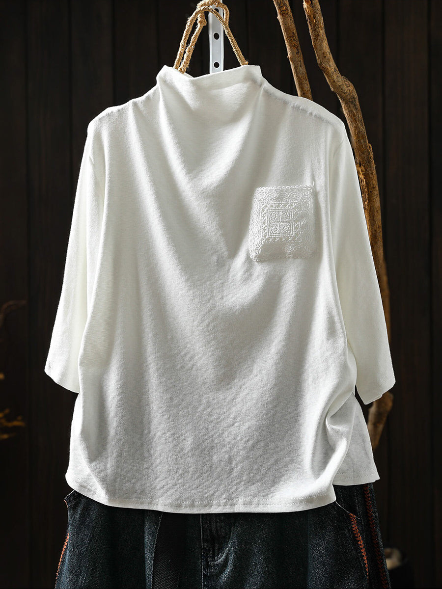 Women Early Autumn Half-Sleeve Mock Neck T-Shirt –Versatile Casual Base Layer