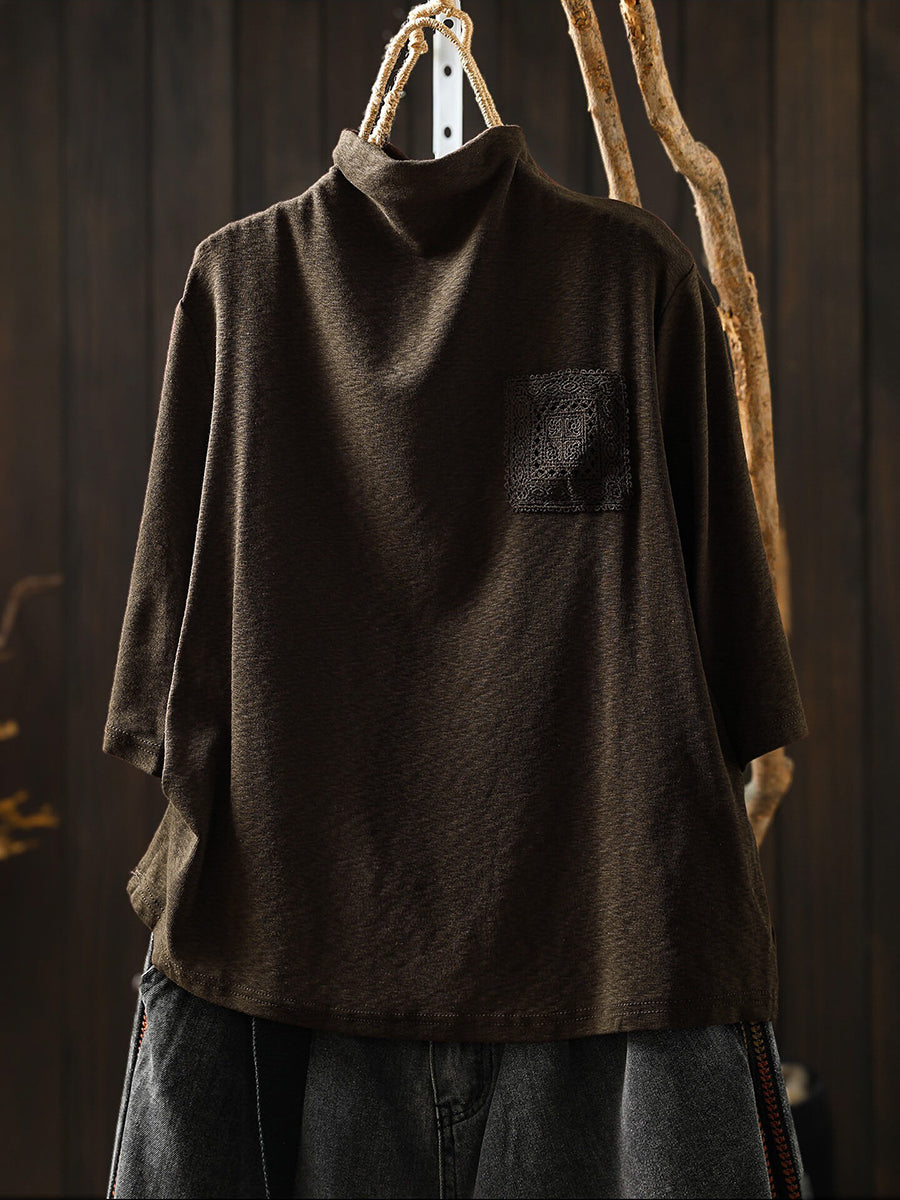 Women Early Autumn Half-Sleeve Mock Neck T-Shirt –Versatile Casual Base Layer