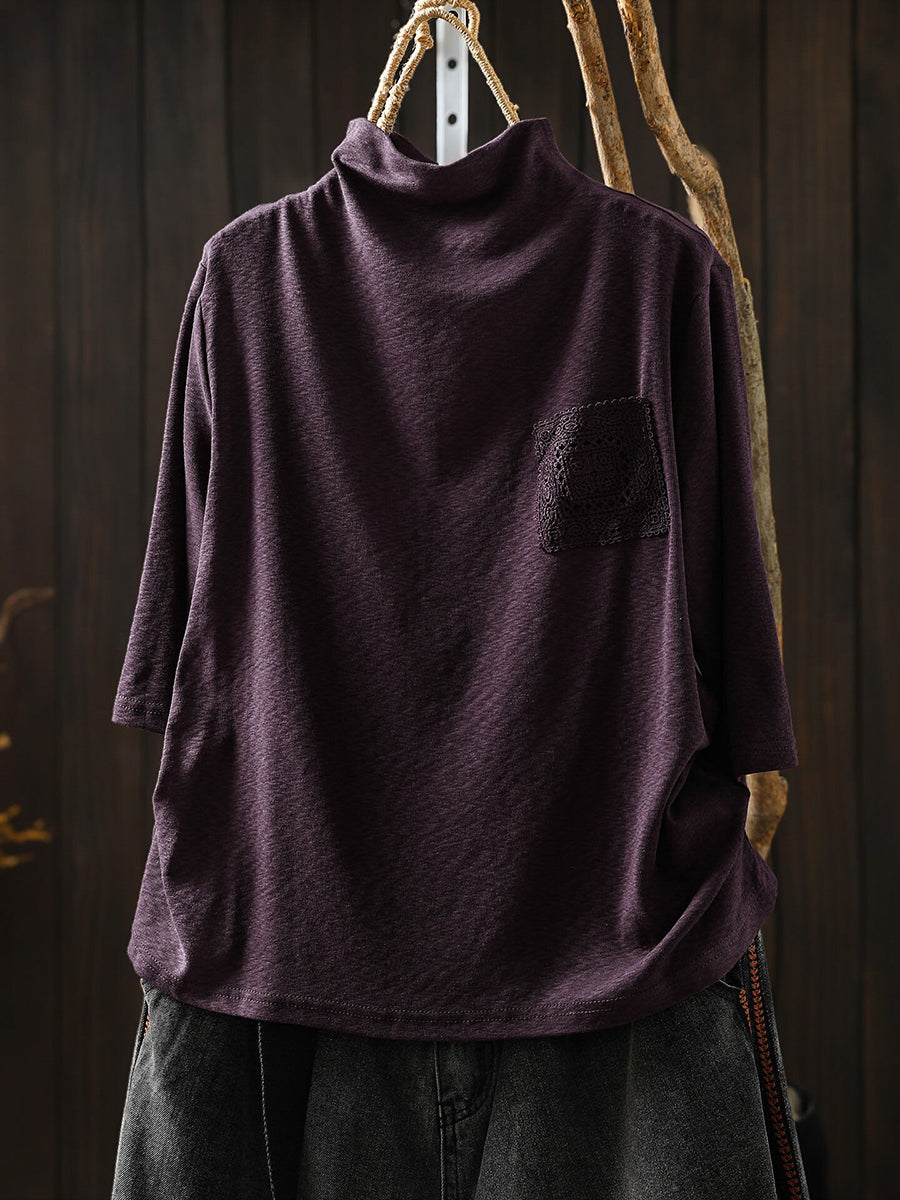 Women Early Autumn Half-Sleeve Mock Neck T-Shirt –Versatile Casual Base Layer