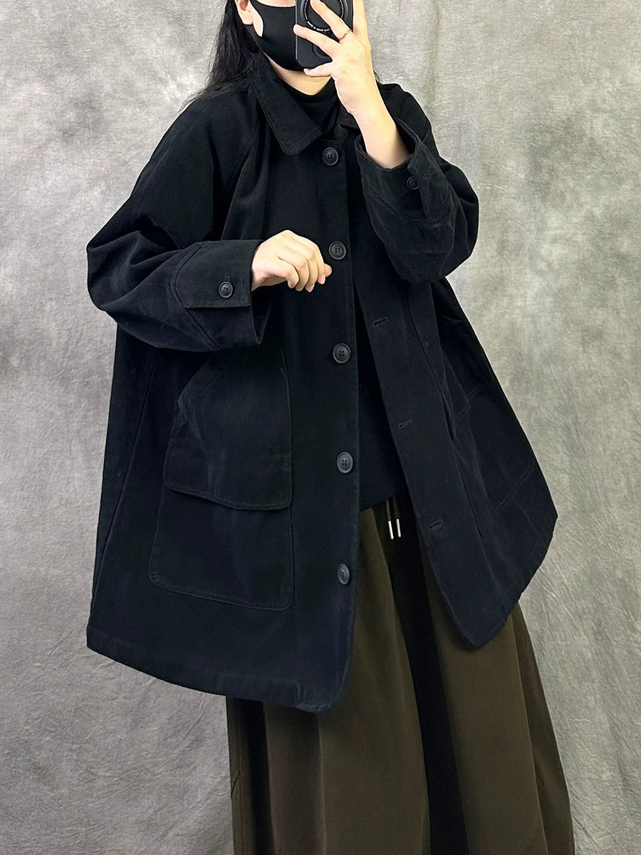 Women Autumn Vintage Solid Color Loose Casual Jacket