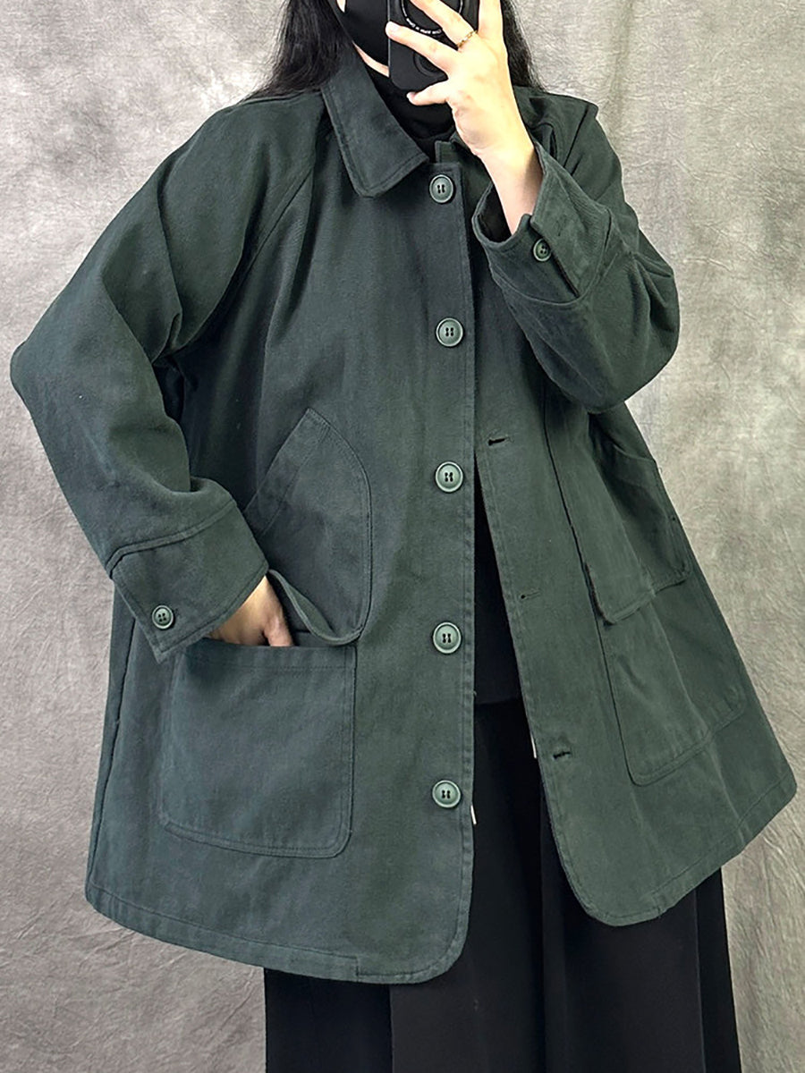 Women Autumn Vintage Solid Color Loose Casual Jacket