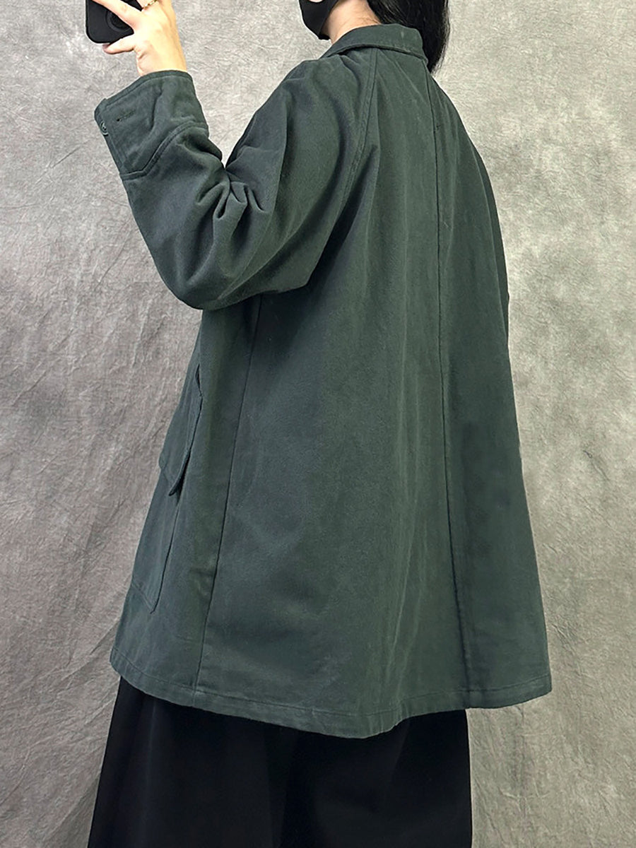 Women Autumn Vintage Solid Color Loose Casual Jacket