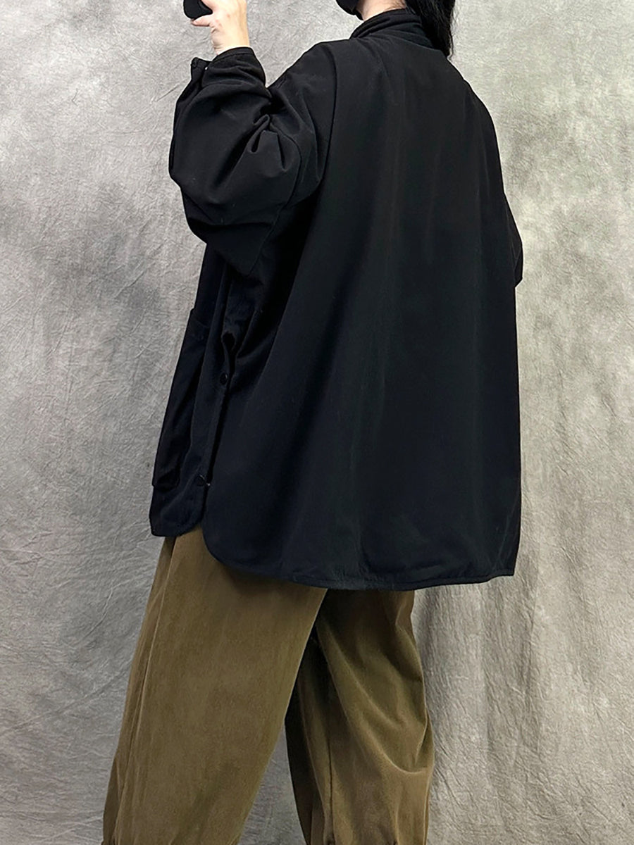 Women Autumn Vintage Solid Color Loose Casual Jacket