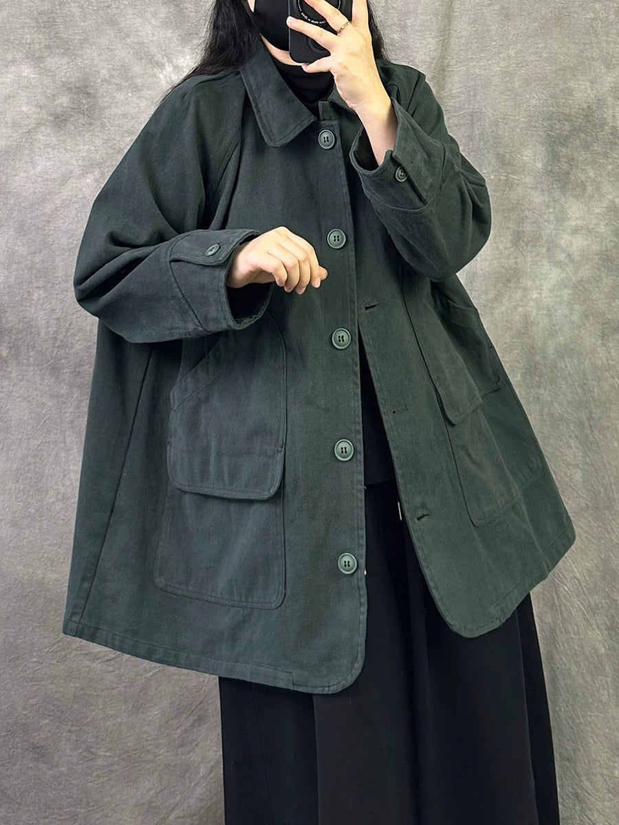 Women Autumn Vintage Solid Color Loose Casual Jacket