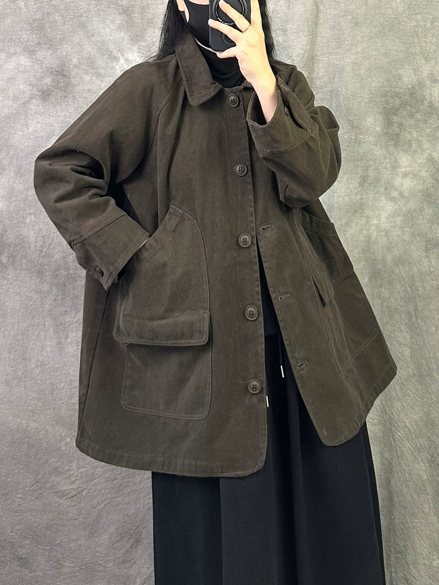 Women Autumn Vintage Solid Color Loose Casual Jacket