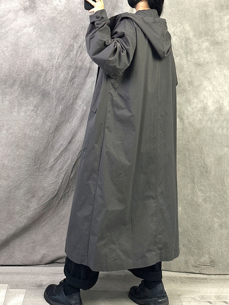 Women Autumn Casual Loose Hooded Cotton Long Coat